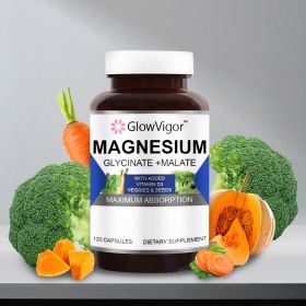 Magnesium Glycinate & Malate Complex w/Vitamin D3, 100% Chelated for Max Absorption, Vegetarian ‚Äì Bone Health, Nerves, Muscles, 120 Capsules, 60 Day (particle: 60 particles)